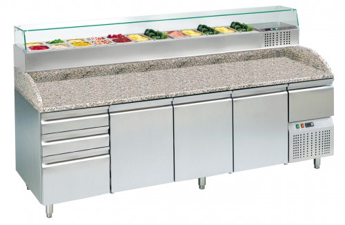 Pizza Counter Pk25, 2530X720X850Mm, 3 Doors Refrigerated,