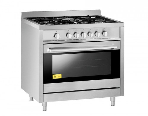 Cuisinière au gaz, 900 x 600 x 900 mm, 5 brûleurs avec four électrique