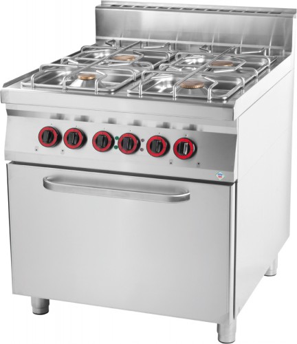 Cuisinière au gaz avec four, 800 x 900 x 900 mm, 4 brûleurs : 1 x 3,5 kW, 1 x 5 kW