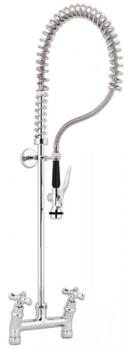 Double lever faucet, vegetable rinse sprayer