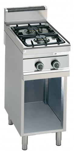 Cuisinière au gaz avec 2 brûleurs, 400 x 700 x 900 mm, 37 kg, sur support ouvert, puissance totale : 6,6 kW