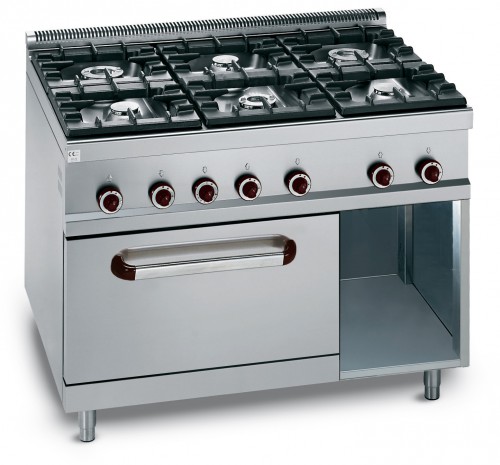 6 BURNER GAS COOKER ON 2/1 ELECT. OVEN