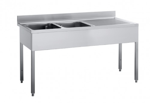 Sink unit, 1600x600x850 mm, 2 basins left, drain area right