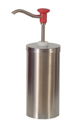 Cylindrical stainless steel pump dispenser for sauces