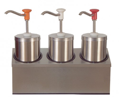 Cylindrical stainless steel pump dispenser for sauces