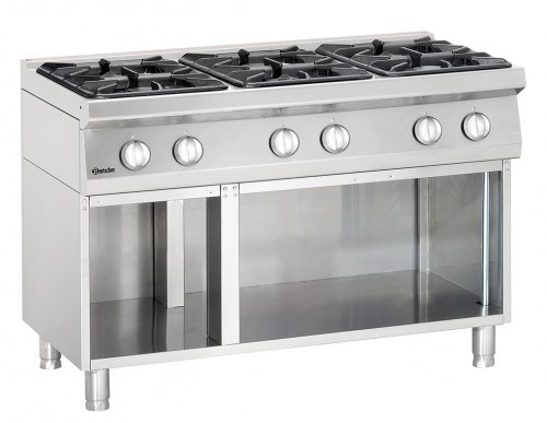 Gas stove 700, W1200, 6 Burners, open base unit