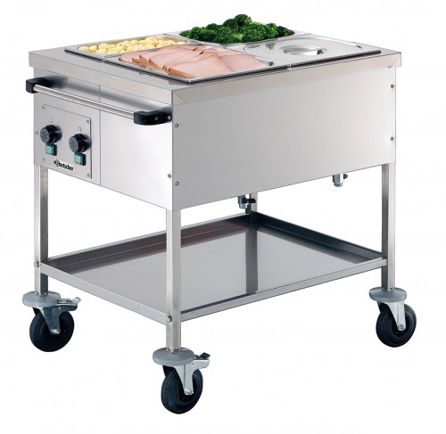 Chariots bain-marie, 2 x GN 1/1, profondeur 150 mm à roulettes, chauffé à l'eau