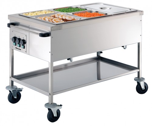 Chariot bain-marie, 3x1/1, profondeur 150 mm à roulettes, chauffé à l'eau