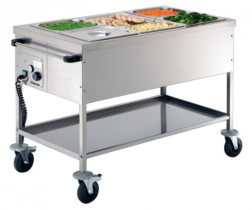 Chariot bain-marie, 3x1/1GN,profondeur 200 mm à roulettes, chauffé sans eau