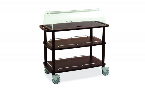 Wood trolleys - wengé finish - 3 shelves - acrylic dome