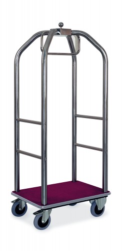 Polished stainless steel birdcage luggage carts - Carpet deck claret colour cm 79x59x189