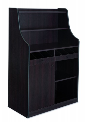 Service cabinets melamine walnut, 1 door, top, 1 open compartment, 2 drawers