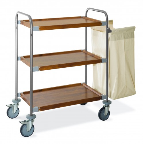 Stainless steel chambermaid trolleys - 3 tiers - 1 canvas bag