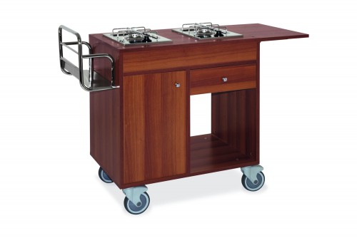 Flambé trolley - wengé finish - twin burners