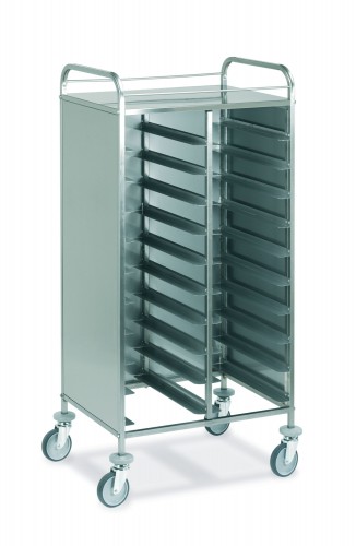 EN Tray trolleys - Stainless steel panels on 3 sides - Loading capacity 12 EN