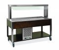 Chilled buffet mobile counters with fixed  sneeze guard - 4x1/1 GN - wengè stained