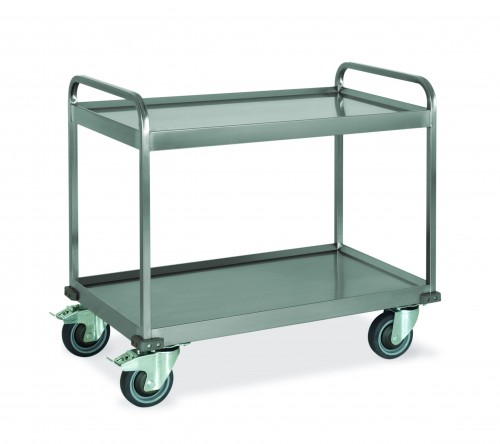 Heavy duty stainless steel service trolleys - 2 deep tray shelves - cm 108x61x96