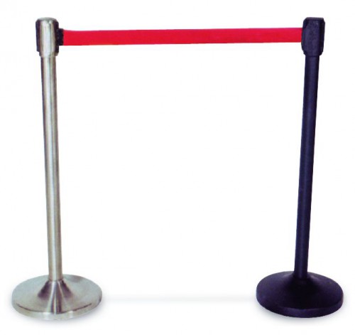 Posts for retractable barrier system  - Stainless steel post  - Blue strap