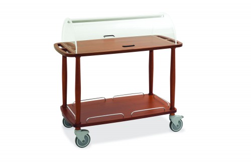 Wood trolleys - wengé finish - 2 shelves - acrylic dome