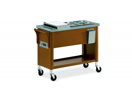 Wood trolleys - walnut finish - Bain Marie heating - 3x 1/2 GN