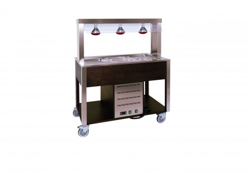 Hot buffet mobile counters with fixed  sneeze guard - 2x1/1 GN - wengè stained