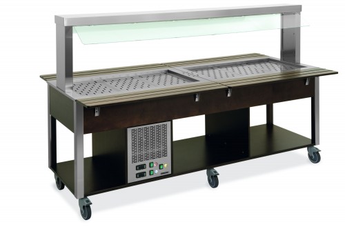 Hot/chilled buffet, adjustable sneeze guard - 4x1/1GN (2 heated-2 chilled) - lacquered RAL colour