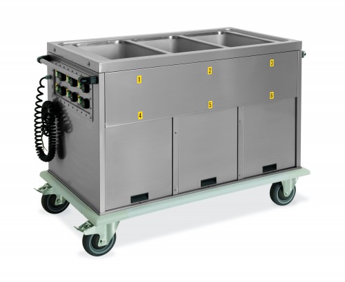 Bain Marie trolleys - Separate wells 4x1/1 GN - 2 Heated lower compartments, 1 refrigerated