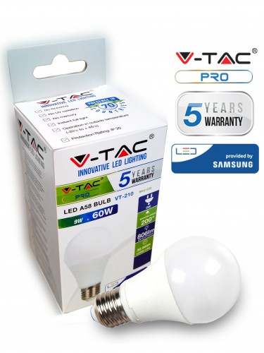 LED Bulb - SAMSUNG CHIP 9W E27 A58 Plastic 6400K